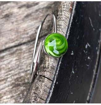 Bracelet pliable en acier inoxydable – Cabochon vert Rosetta en verre filé