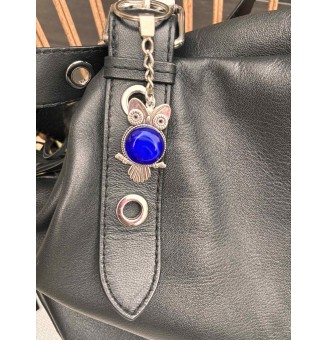 Bijou de sac / Porte-clés Hibou avec cabochon en verre – Création artisanale Liloo Créations