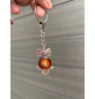Bijou de sac / Porte-clés Hibou avec cabochon en verre – Création artisanale Liloo Créations