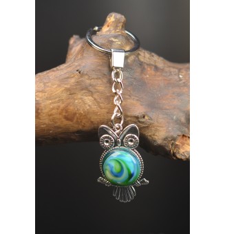 Bijou de sac / Porte-clés Hibou avec cabochon en verre – Création artisanale Liloo Créations