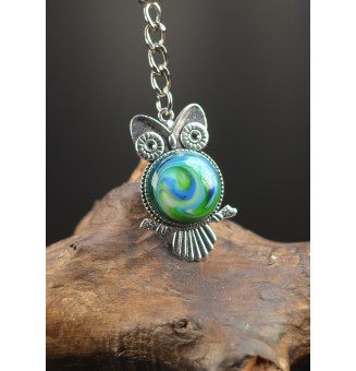 Bijou de sac / Porte-clés Hibou avec cabochon en verre – Création artisanale Liloo Créations
