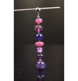 pendentif pour collier "rose violet" avec perles de verre sur beliere acier inoxydable