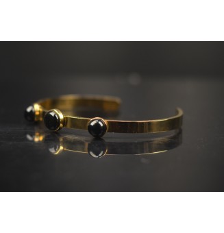 Bracelet rigide réglable acier inoxydable Doré – Cabochons en verre filé NOIR