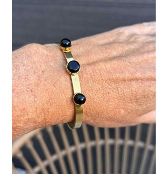 Bracelet rigide réglable acier inoxydable Doré – Cabochons en verre filé NOIR