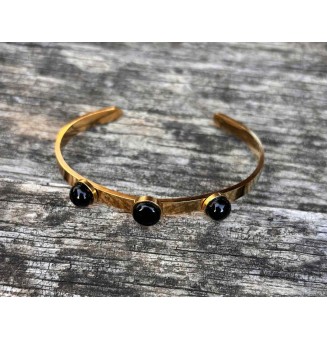 Bracelet rigide réglable acier inoxydable Doré – Cabochons en verre filé NOIR