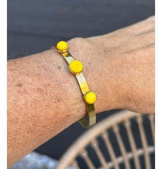 Bracelet rigide réglable acier inoxydable Doré – Cabochons en verre filé jaune fluo