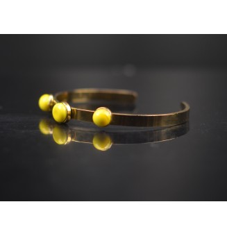 Bracelet rigide réglable acier inoxydable Doré – Cabochons en verre filé jaune fluo