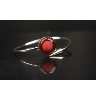 Bracelet pliable en acier inoxydable – Cabochon rose rubis en verre filé - pour petits poignets