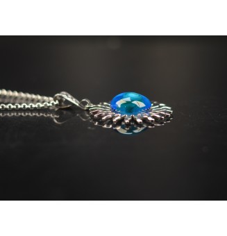 Collier Soleil bleu vert en Acier Inoxydable avec Perle de Verre Filé 44+3 cm