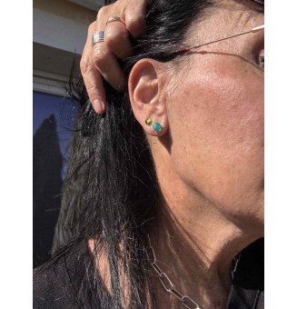 puces d'oreilles Acier Inoxydable en verre bleu VERT