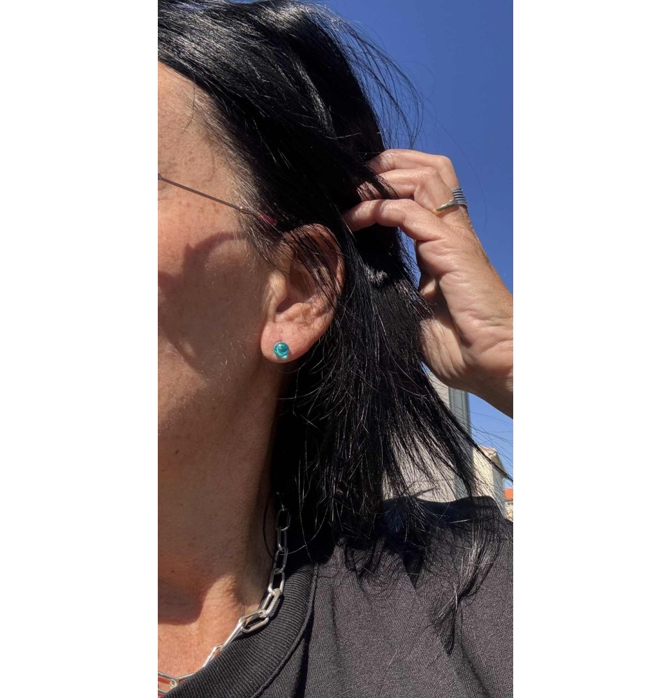 puces d'oreilles Acier Inoxydable en verre bleu VERT