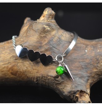 Bracelet demi-jonc en acier inoxydable avec perles de verre filé – vert rosetta