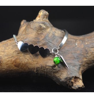 Bracelet demi-jonc en acier inoxydable avec perles de verre filé – vert rosetta