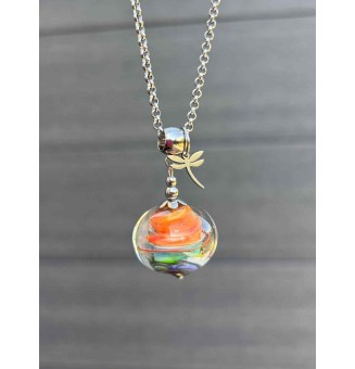Collier "multicolore" en Perles de Verre et acier inoxydable, breloque fleur