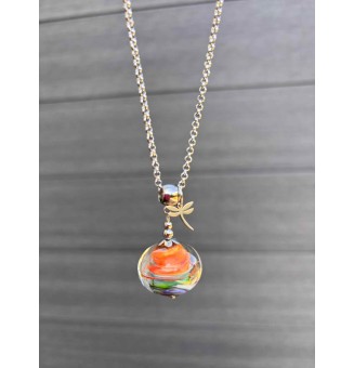 Collier "multicolore" en Perles de Verre et acier inoxydable, breloque fleur