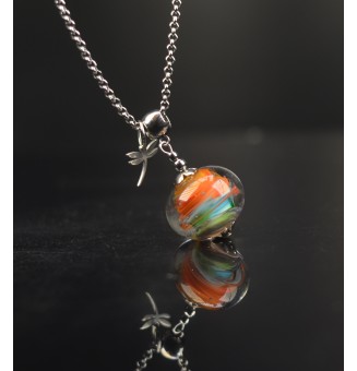 Collier "multicolore" en Perles de Verre et acier inoxydable, breloque fleur
