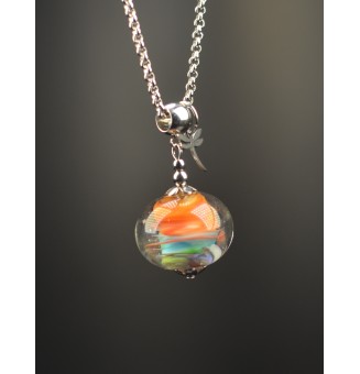 Collier "multicolore" en Perles de Verre et acier inoxydable, breloque fleur