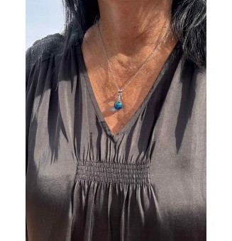 collier arbre de vie 45 +3 cm "bleu vert" perles de verre filé au chalumeau
