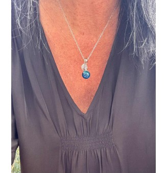 collier arbre de vie 45 +3 cm "bleu vert" perles de verre filé au chalumeau