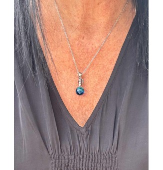 collier arbre de vie 45 +3 cm "bleu vert" perles de verre filé au chalumeau