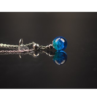 collier arbre de vie 45 +3 cm "bleu vert" perles de verre filé au chalumeau