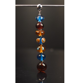 pendentif pour collier "ambre et turquoise" avec perles de verre sur beliere acier inoxydable