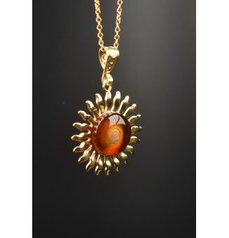 Collier Soleil Ambré en Acier Inoxydable doré avec Perle de Verre Filé 44+3 cm
