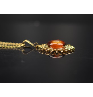 Collier Soleil Ambré en Acier Inoxydable doré avec Perle de Verre Filé 44+3 cm
