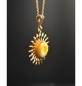 Collier Soleil JAUNE en Acier Inoxydable doré avec Perle de Verre Filé 44+3 cm