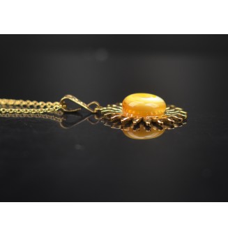 Collier Soleil JAUNE en Acier Inoxydable doré avec Perle de Verre Filé 44+3 cm