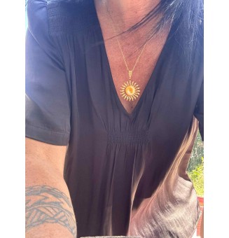 Collier Soleil JAUNE en Acier Inoxydable doré avec Perle de Verre Filé 44+3 cm