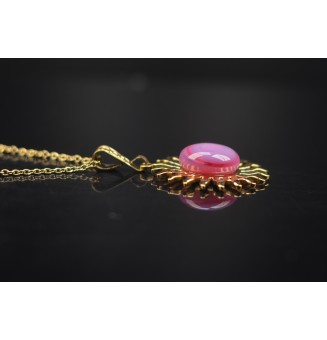 Collier Soleil Violet rosé en Acier Inoxydable doré avec Perle de Verre Filé 44+3 cm
