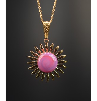 Collier Soleil Violet rosé en Acier Inoxydable doré avec Perle de Verre Filé 44+3 cm