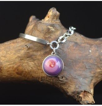 Bracelet demi-jonc en acier inoxydable avec cabochon en verre filé – violet rosé