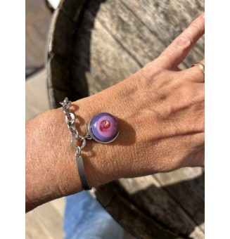 Bracelet demi-jonc en acier inoxydable avec cabochon en verre filé – violet rosé