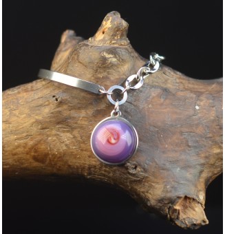 Bracelet demi-jonc en acier inoxydable avec cabochon en verre filé – violet rosé