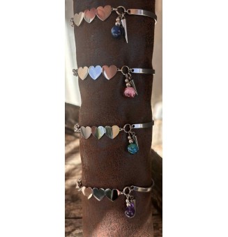 Bracelet demi-jonc en acier inoxydable avec perles de verre filé – bleu vert