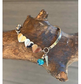 Bracelet demi-jonc en acier inoxydable avec perles de verre filé – bleu vert