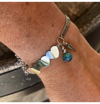 Bracelet demi-jonc en acier inoxydable avec perles de verre filé – bleu vert