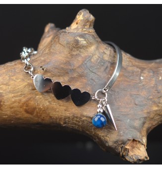 Bracelet demi-jonc en acier inoxydable avec perles de verre filé – bleu pétrole