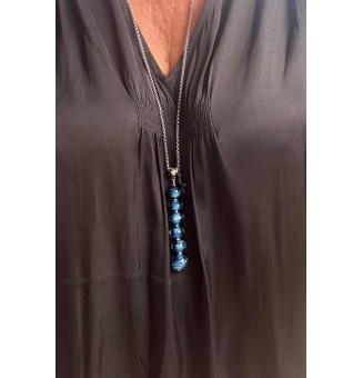 Collier "Éclat de Joie "bleu pétrole" en perles de verre filé - acier inoxydable