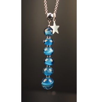 Collier "Éclat de Joie "bleu pétrole" en perles de verre filé - acier inoxydable