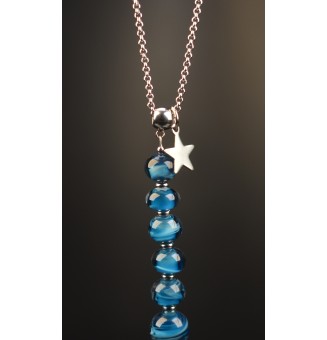 Collier "Éclat de Joie "bleu pétrole" en perles de verre filé - acier inoxydable