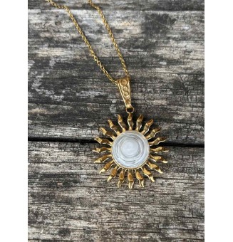 Collier Soleil BLANC en Acier Inoxydable doré avec Perle de Verre Filé 44+3 cm