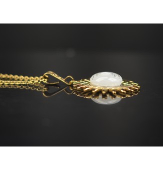 Collier Soleil BLANC en Acier Inoxydable doré avec Perle de Verre Filé 44+3 cm