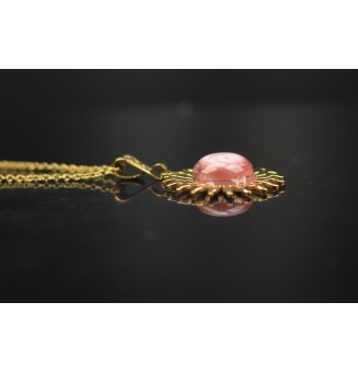Collier Soleil ROSE en Acier Inoxydable doré avec Perle de Verre Filé 44+3 cm