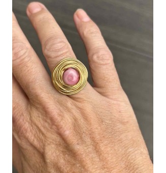 Bague en Verre Filé au Chalumeau "ROSE"  - acier INOXYDABLE doré