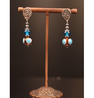 Boucles d'Oreilles en Perles de Verre turquoise et ambre – Élégance et Modernité