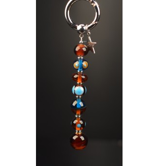 Collier "Éclat de Joie" turquoise et ambre" en perles de verre filé - acier inoxydable