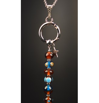 Collier "Éclat de Joie" turquoise et ambre" en perles de verre filé - acier inoxydable